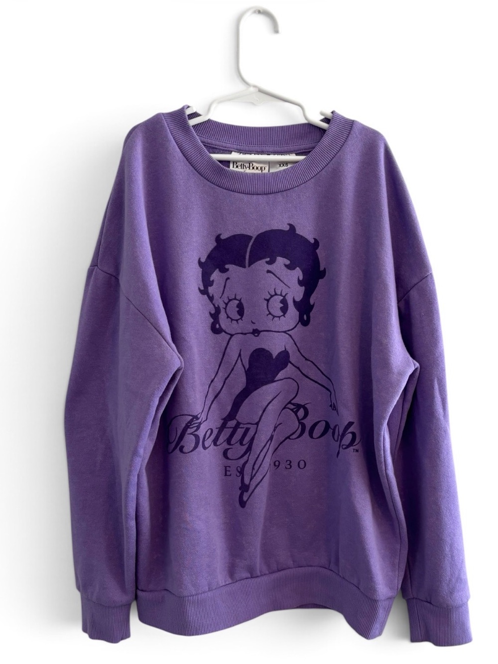 Betty Boop Purple Graphic Sweatshirt XXS Y2K Oversized Crewneck